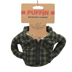 Puffin Beverage Flannel Green Black Plaid Insulated Can Cooler